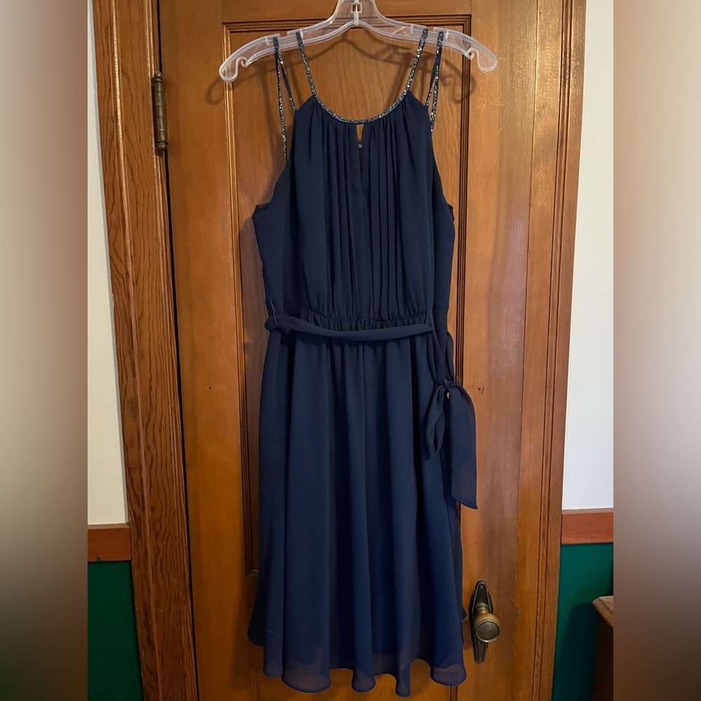 David's Bridal Marine Blue Midi Dress